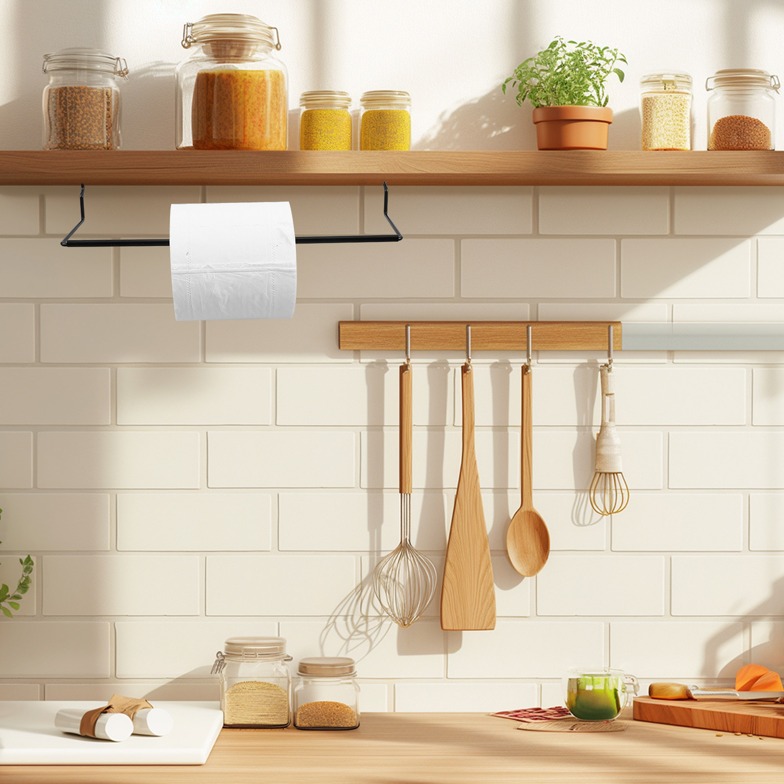 Food Storage Rack For Kitchen - Metalen Pegboard Keukenhanddoekhouder Papierrolrek Badkameropslag Eenvoudige