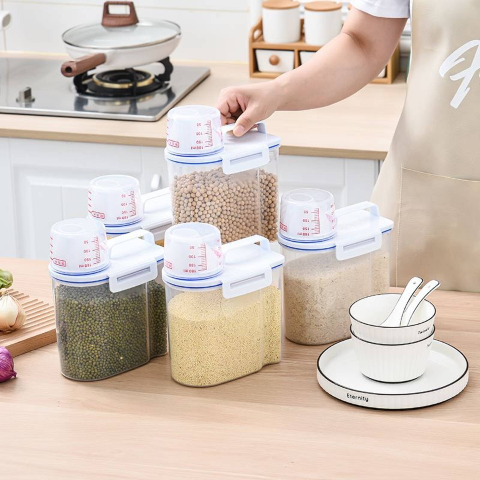 Food Storage In Pantry - Rijstbewaarcontainer Veilige rijstdispenser met maatbeker Droge