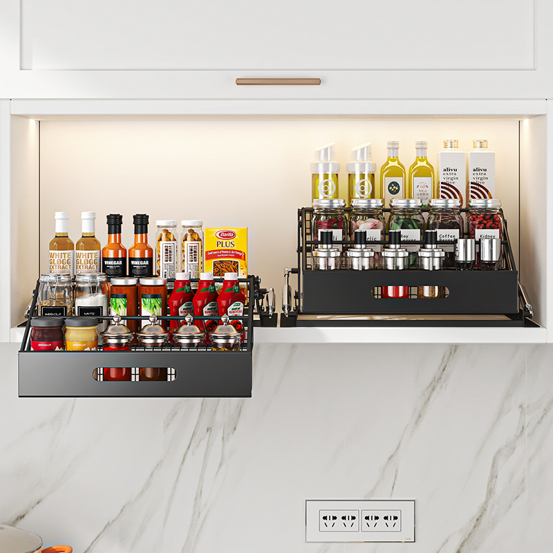 Food Storage Shelving - 1-delige 3-laags uittrekbare organizer, intrekbaar keukenopbergrek,