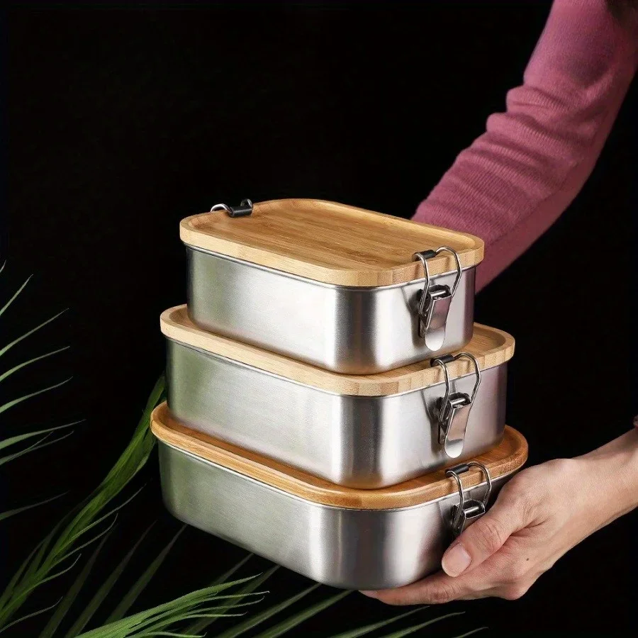 Food Storage Lunch Box - Nieuwe 304 roestvrijstalen lunchbox met bamboe