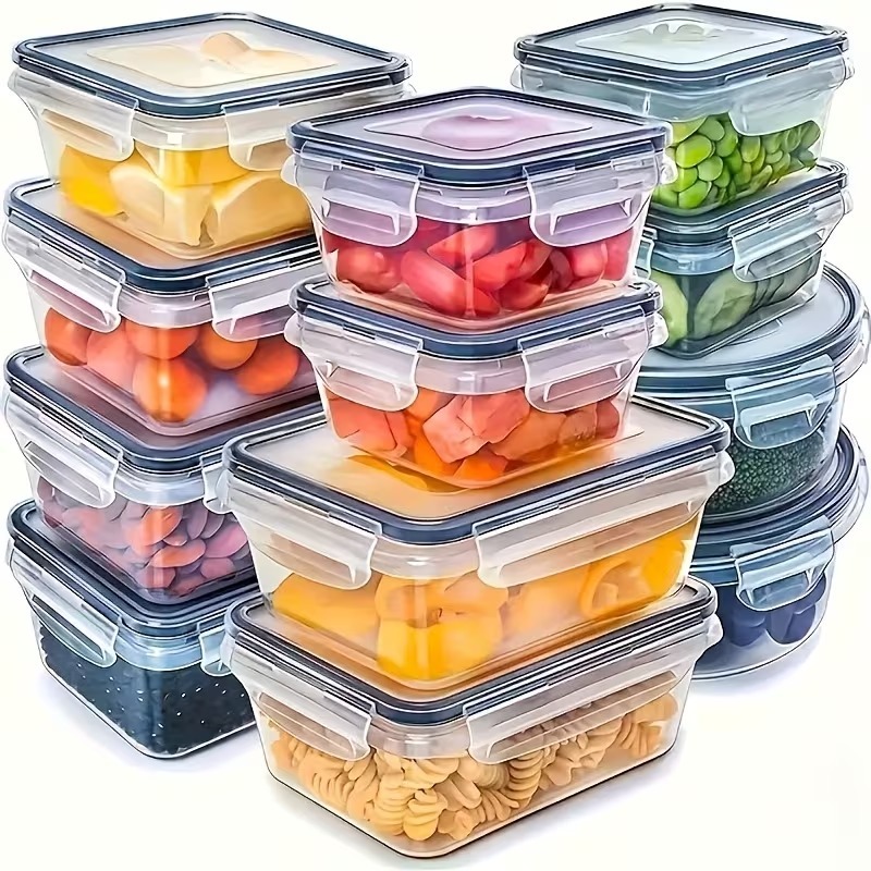 Food Storage Containers With Lids - 4-delige transparante voedselbewaarbakjes met klikdeksels, herbruikbaar