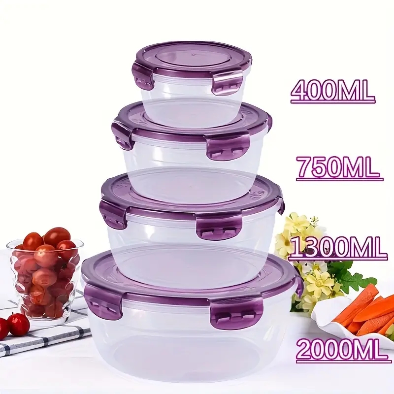 Food Storage Containers Plastic Box - 4 plastic voedselbewaarcontainers, lunchboxen, geschikt voor