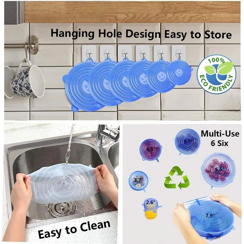 Silicone Stretch Lid - 6 stuks bruikbare herbruikbare vershoudhoezen antislip