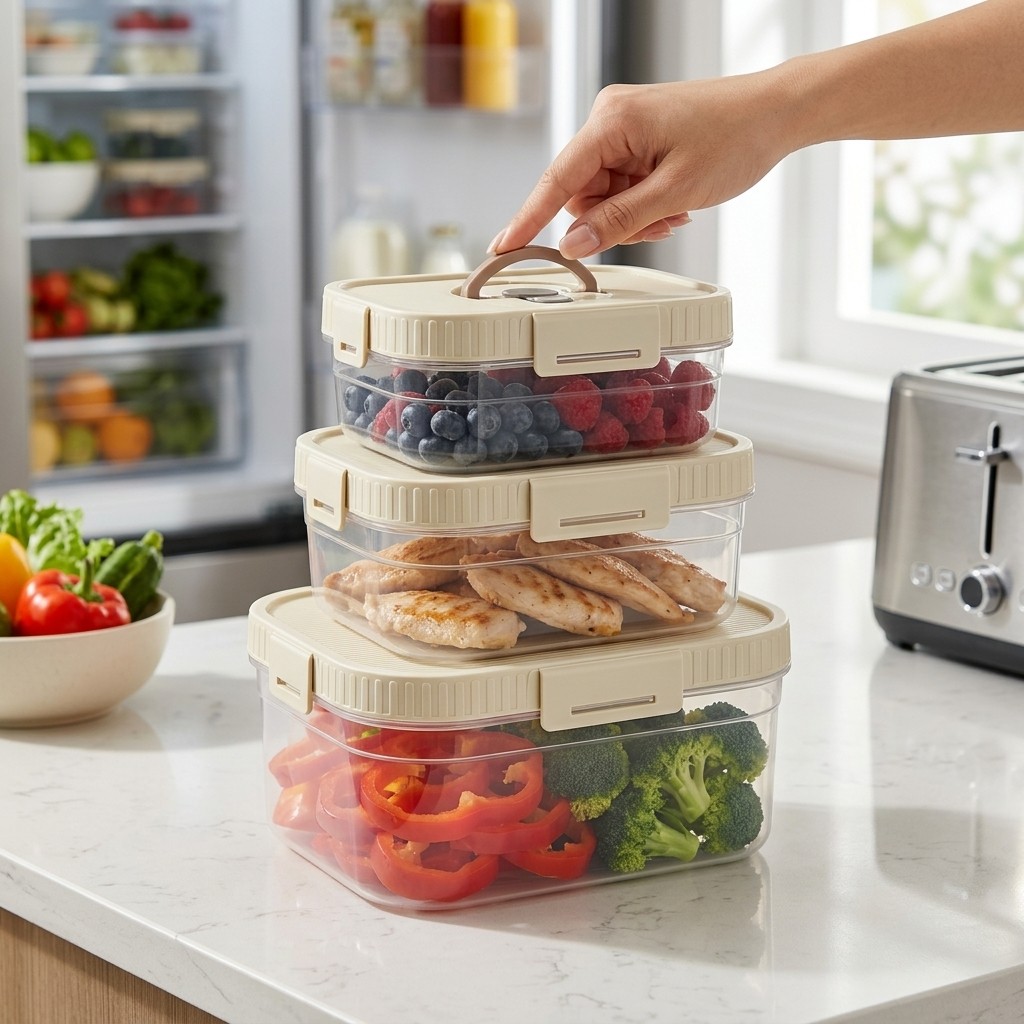 Food Storage Containers Plastic Box - Stapelbare voedselbewaarbak met handvat, verzegeld, lekvrij,