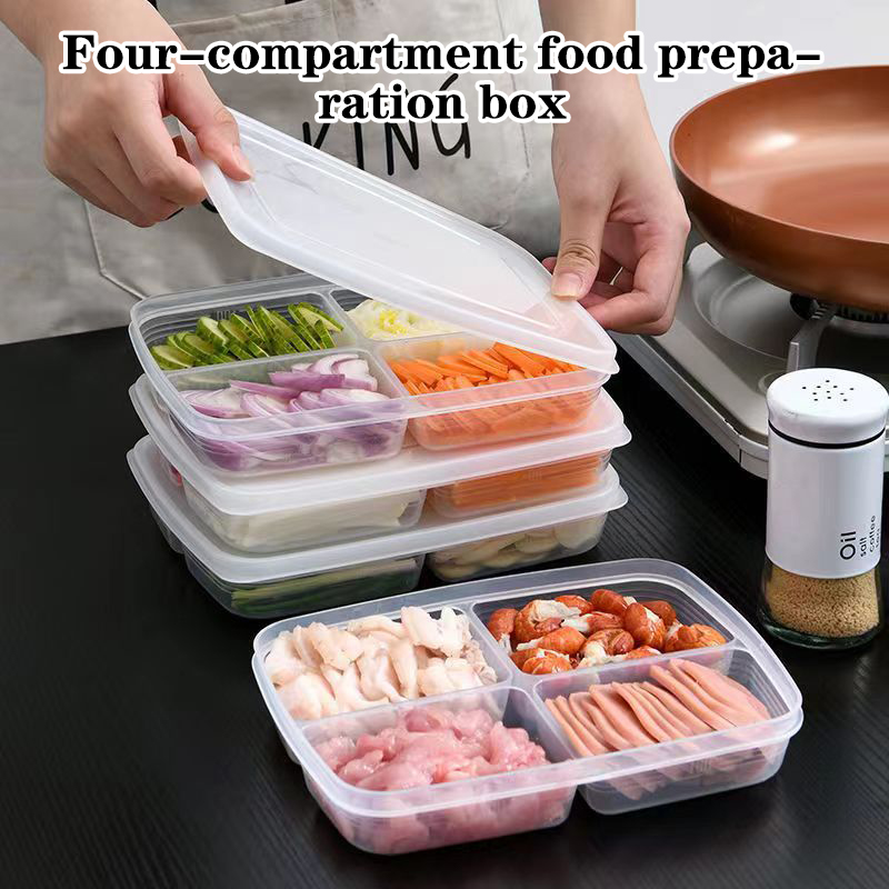 Food Storage Containers Plastic Box - Nieuwe【4 roosters Plastic opbergdoos Draagbaar compartiment