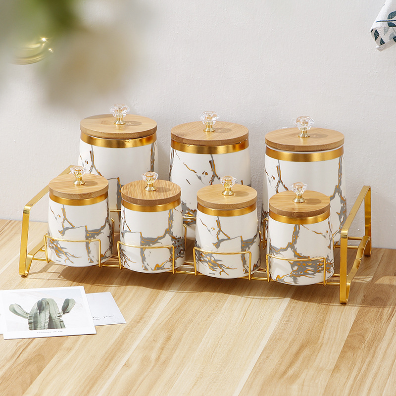 Food Storage Rack For Kitchen - Keuken Benodigdheden Gouden Marmeren Textuur Luchtdichte